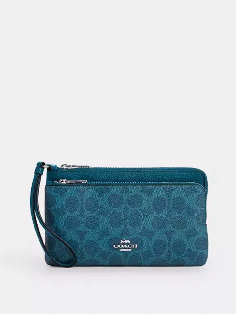 Coach Teal Signature Double Zip Wristlet